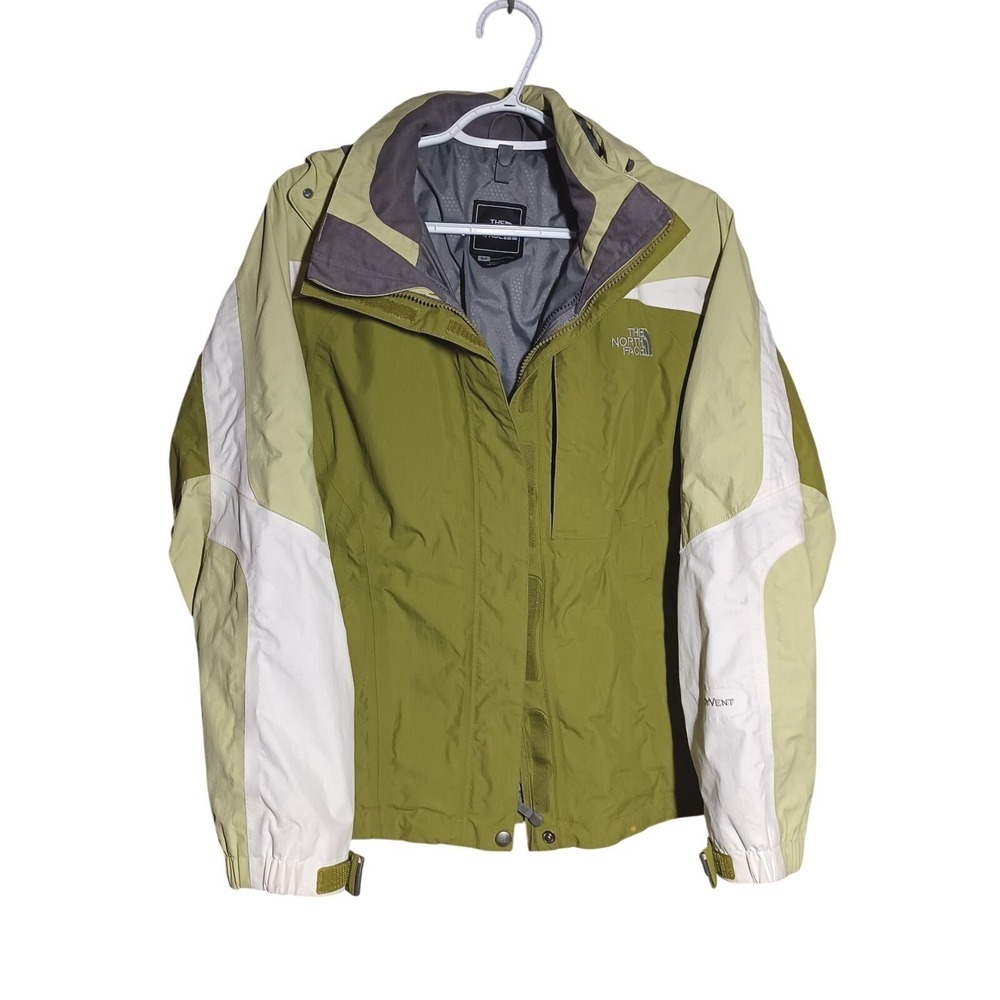 The North Face Jacket Womens S Sage Green White Full Zip Hooded Outdoor HyVent